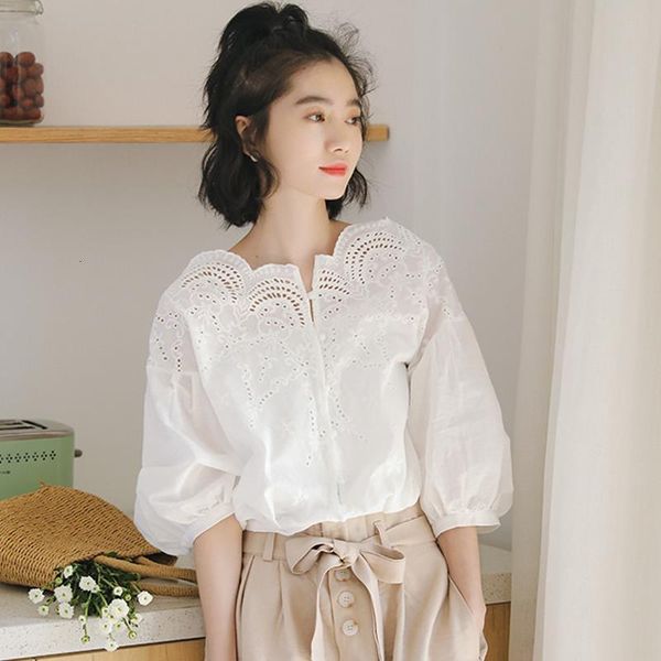 summer vintage white lacing hollow out shirt women slash neck puff sleeve loose slim female top
summer vintage white lacing hollow out shirt women slash neck puff sleeve loose slim female top