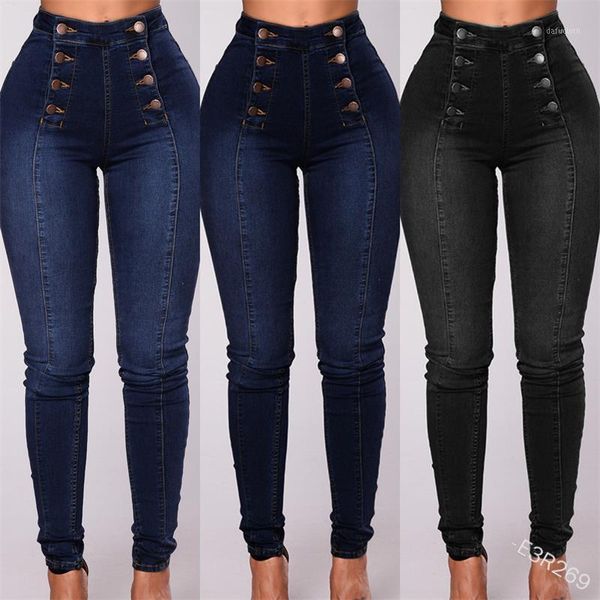fashion ladies jeans street style small feet trendy double-breasted slim stretch women's trousers, Blue
fashion ladies jeans street style small feet trendy double-breasted slim stretch women's trousers, Blue