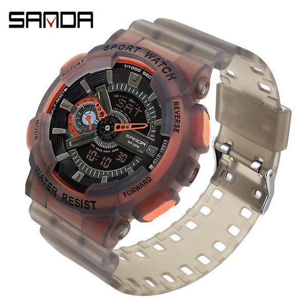 wristwatches snada men watches sports electronic wristwatch waterproof fashion fluorescent dual display quartz led watch orologio da uomo, Slivery;brown 
wristwatches snada men watches sports electronic wristwatch waterproof fashion fluorescent dual display quartz led watch orologio da uomo, Slivery;brown