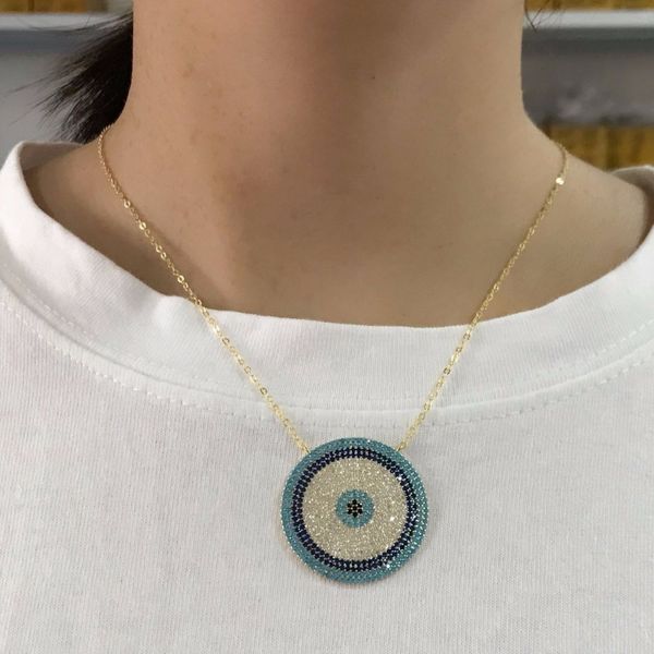 2021 elegant fashion turkish evil eye round neckalce paved blue and white cz shiny necklace for women wediing gift, Silver
2021 elegant fashion turkish evil eye round neckalce paved blue and white cz shiny necklace for women wediing gift, Silver