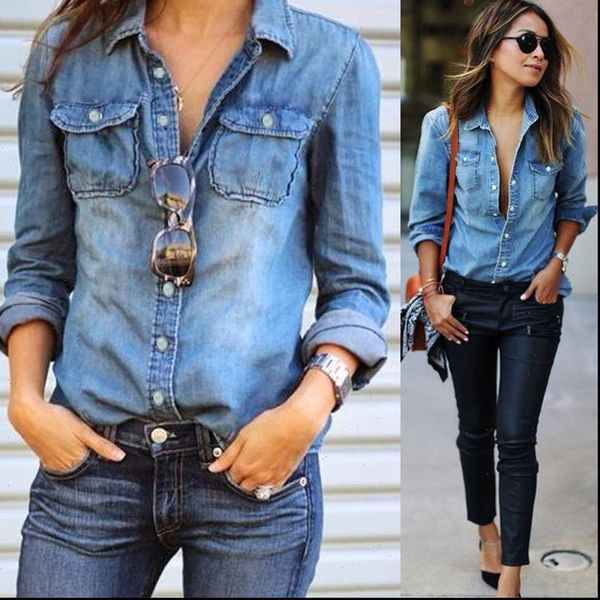 women fashion blue denim shirts women girls autumn casual long sleeve solid blue two pockets cotton blend, White
women fashion blue denim shirts women girls autumn casual long sleeve solid blue two pockets cotton blend, White