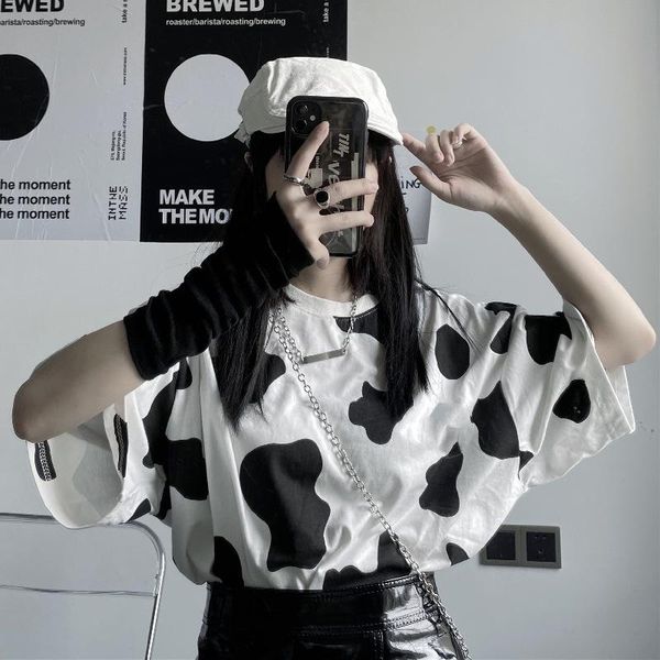 women's t-shirt zogaa ladies cow print streetwear female oversized loose short sleeve harajuku, White
women's t-shirt zogaa ladies cow print streetwear female oversized loose short sleeve harajuku, White
