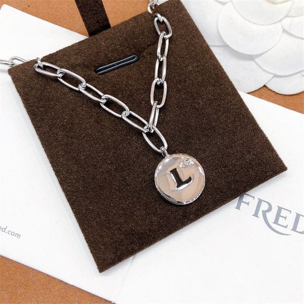 new letter diamond inlaid round brand necklace female minority design sense korean jewelry trend, Silver
new letter diamond inlaid round brand necklace female minority design sense korean jewelry trend, Silver