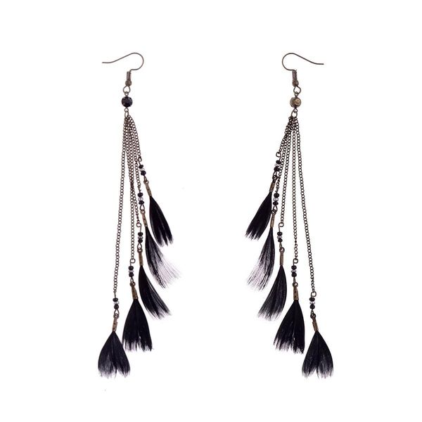 vintage silver color hook long earrings chain tassel black feather decoration earrings popular jewelry gifts
vintage silver color hook long earrings chain tassel black feather decoration earrings popular jewelry gifts