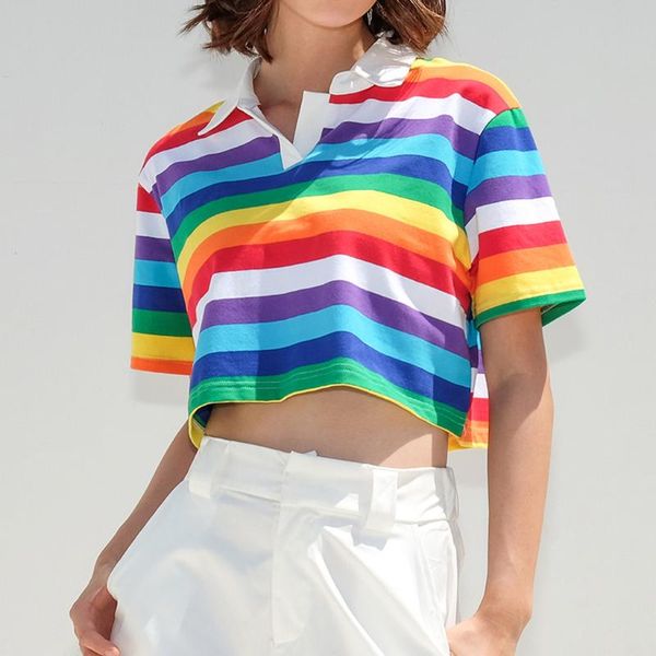 women's t-shirt women harajuku t shirt casual turn-down collar short sleeve rainbow striped print tshirt streetwear kawai clothes 2021, White
women's t-shirt women harajuku t shirt casual turn-down collar short sleeve rainbow striped print tshirt streetwear kawai clothes 2021, White
