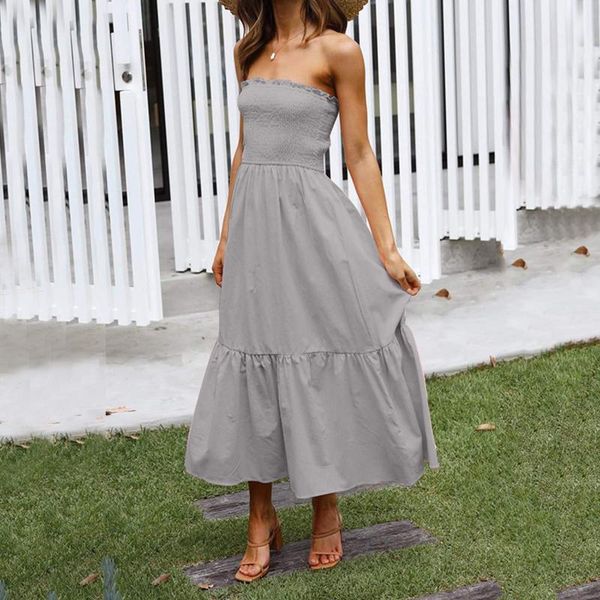 casual dresses strapless summer women dress ladies solid color bohemian style tube off-shoulder chest wrapping vestidos, Black;gray
casual dresses strapless summer women dress ladies solid color bohemian style tube off-shoulder chest wrapping vestidos, Black;gray