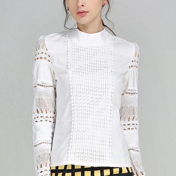 women's blouses & shirts fashion office crochet lace long sleeve casual ladies shirt, White
women's blouses & shirts fashion office crochet lace long sleeve casual ladies shirt, White