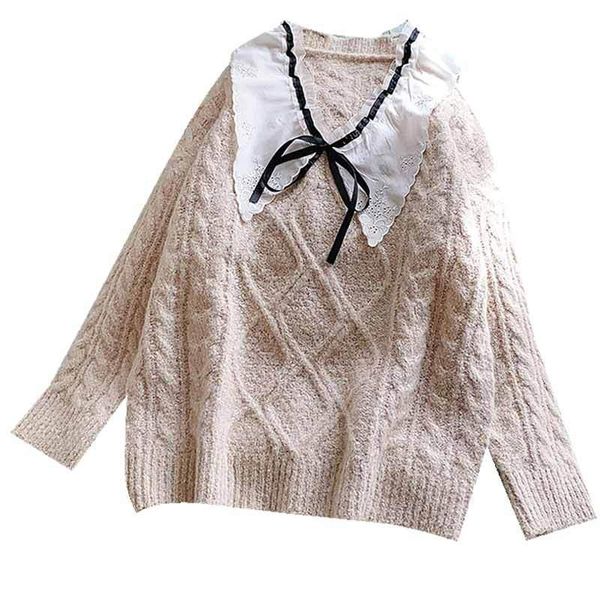 women's sweaters sweet twist pullover sweater women style korean loose v-neck knitted lace collar cute female, White;black
women's sweaters sweet twist pullover sweater women style korean loose v-neck knitted lace collar cute female, White;black