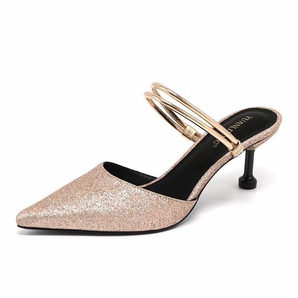 slippers fashion women sequins pointed high heels ladies personality party slides quality designer soft high-heeled shoes, Black
slippers fashion women sequins pointed high heels ladies personality party slides quality designer soft high-heeled shoes, Black