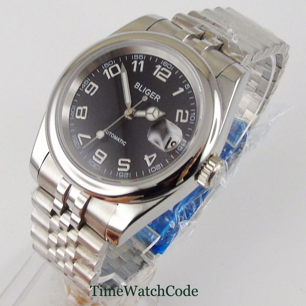 36mm real miyota 8215 automatic men's watch sapphire glass date black iron plate jubilee bracelet lightning hands polished bliger, Slivery;brown
36mm real miyota 8215 automatic men's watch sapphire glass date black iron plate jubilee bracelet lightning hands polished bliger, Slivery;brown