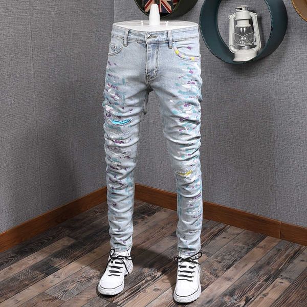 men's jeans american streetwear fashion men painted designer ripped denim punk pants retro light blue hip hop trouser
men's jeans american streetwear fashion men painted designer ripped denim punk pants retro light blue hip hop trouser