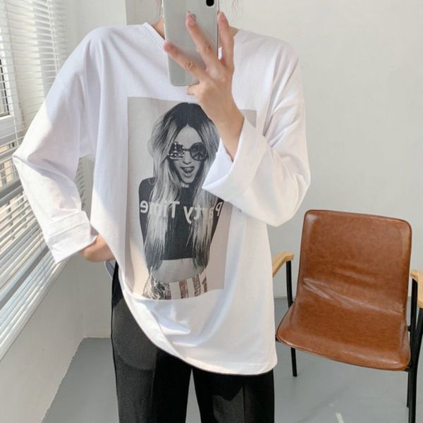 loose long missjuju autumn new style print sleeve cotton t-shirt, Black;gray
loose long missjuju autumn new style print sleeve cotton t-shirt, Black;gray