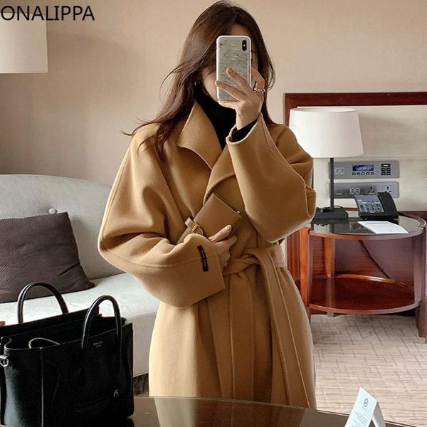 women's wool & blends onalippa women coat 2021 winter temperament french lapel lace-up waist solid color over the knee long woolen jack, Black
women's wool & blends onalippa women coat 2021 winter temperament french lapel lace-up waist solid color over the knee long woolen jack, Black