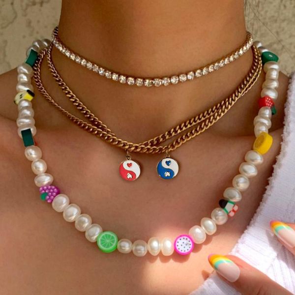 chains korean cute colorful fruit pearl beads chain choker necklace for women multi layer yin yang crystal handmade jewelry, Silver
chains korean cute colorful fruit pearl beads chain choker necklace for women multi layer yin yang crystal handmade jewelry, Silver