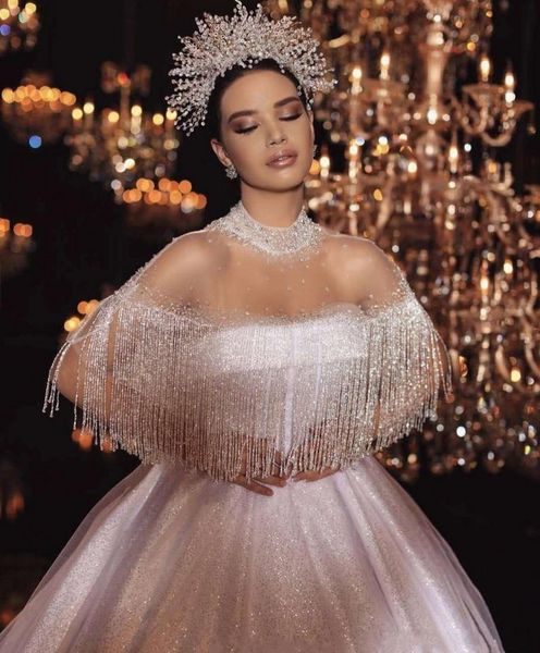 2021 new luxury sparkly sequined high neck ball gown wedding es with tassels vintage saudi arabic dubai illusion bridal 8oj0, White
2021 new luxury sparkly sequined high neck ball gown wedding es with tassels vintage saudi arabic dubai illusion bridal 8oj0, White