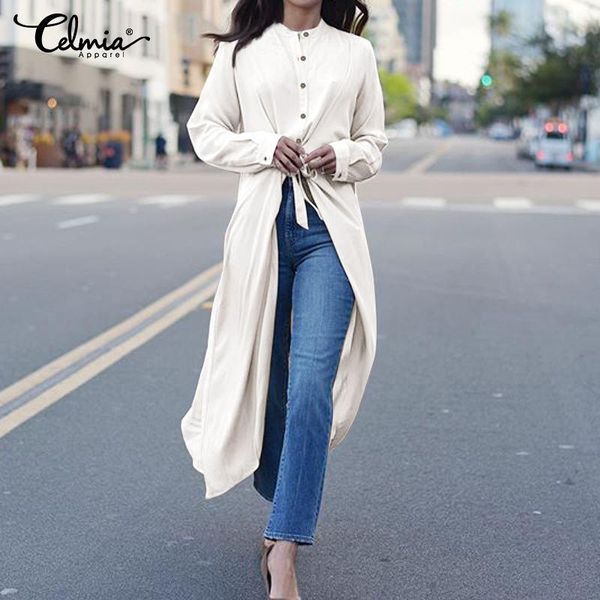 women's blouses & shirts celmia vintage irregular hem tunic women long sleeve buttons high split fashion work blusas 2021 femme, White
women's blouses & shirts celmia vintage irregular hem tunic women long sleeve buttons high split fashion work blusas 2021 femme, White
