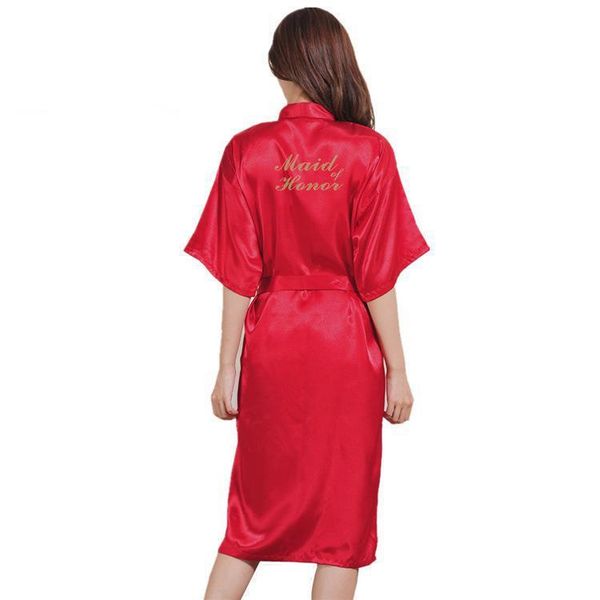women's sleepwear bridesmaid print gold long kimono robe loose half sleeve wedding dressing "maid of honour" gown plus size 3, Black;red