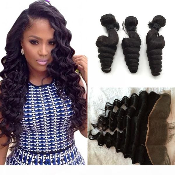 3 bundles brazilian loose wave virgin hair extensions, Black