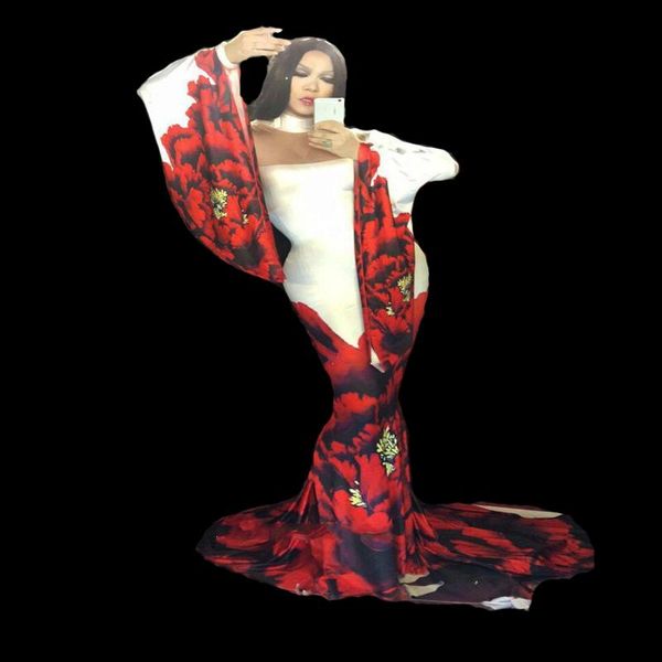 casual dresses women red peony printed long tail dress costume evening celebrate birthday nightclub dj clothing, Black;gray
casual dresses women red peony printed long tail dress costume evening celebrate birthday nightclub dj clothing, Black;gray