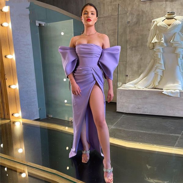 charming mermaid lilac satin evening dresses off the shoulder puff sleeves prom dress 2022 slit side pleats women special occasion party gow, Black;red
charming mermaid lilac satin evening dresses off the shoulder puff sleeves prom dress 2022 slit side pleats women special occasion party gow, Black;red