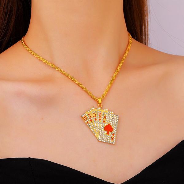 pendant necklaces 2021 creative design straight flush playing card necklace for women man punk hip hop shiny zircon party fashion jewelry, Silver
pendant necklaces 2021 creative design straight flush playing card necklace for women man punk hip hop shiny zircon party fashion jewelry, Silver