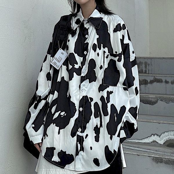 men's casual shirts harajuku women long sleeve oversized cow pattern blouse spring autumn high street hip-hop loose female, White;black
men's casual shirts harajuku women long sleeve oversized cow pattern blouse spring autumn high street hip-hop loose female, White;black