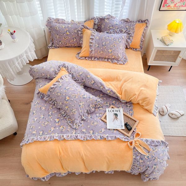 thickened warm korean bow splicing milk veet flannel lace four piece set
thickened warm korean bow splicing milk veet flannel lace four piece set