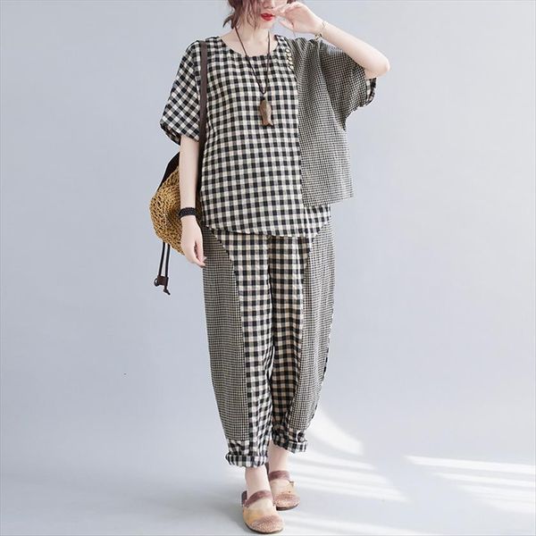 arrival plaid fashion clothes set womenpant loose summer casual patchwork wide leg two piece womens suit, White
arrival plaid fashion clothes set womenpant loose summer casual patchwork wide leg two piece womens suit, White