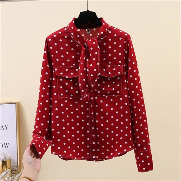 red polka dot female shirt 2021 spring new bow long sleeve chiffon blouse lady of women and blouses skus, Black
red polka dot female shirt 2021 spring new bow long sleeve chiffon blouse lady of women and blouses skus, Black