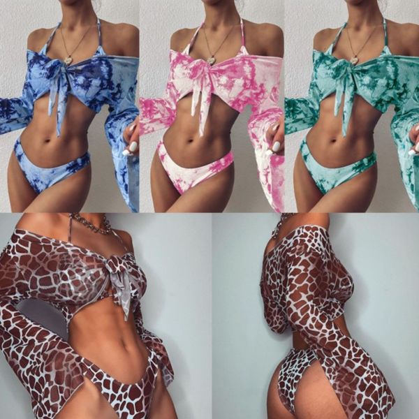 2021 tie dye women's split swimsuit long sleeve three piece leopard bikini, White;black
2021 tie dye women's split swimsuit long sleeve three piece leopard bikini, White;black