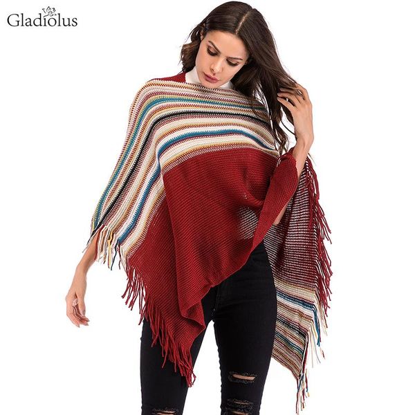 women's sweaters gladiolus 2021 casual autumn winter women sweater cape turtleneck striped tassel irregular vintage knitted cloak, White;black
women's sweaters gladiolus 2021 casual autumn winter women sweater cape turtleneck striped tassel irregular vintage knitted cloak, White;black