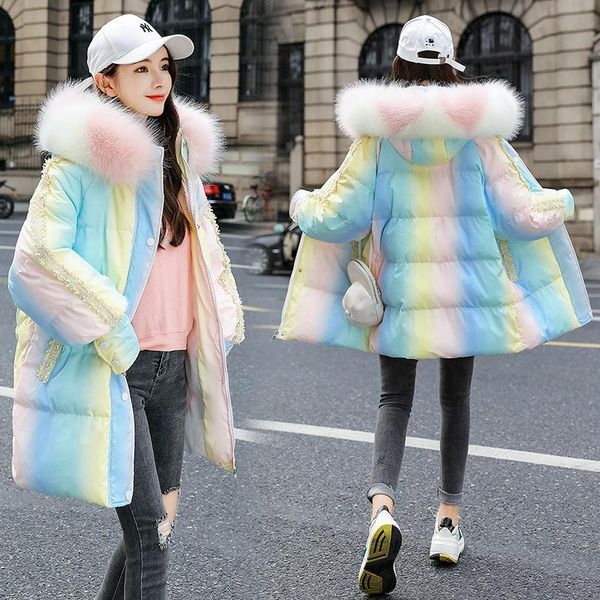 women's down & parkas 2021 fashion winter thick cotton jacket women rainbow striped parka female casual large fur collar hooded loose c, Black
women's down & parkas 2021 fashion winter thick cotton jacket women rainbow striped parka female casual large fur collar hooded loose c, Black