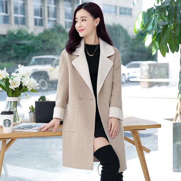 women's wool & blends casual slim long blend ladies coat double breasted jacket turn-down collar korean womens fashion, Black
women's wool & blends casual slim long blend ladies coat double breasted jacket turn-down collar korean womens fashion, Black