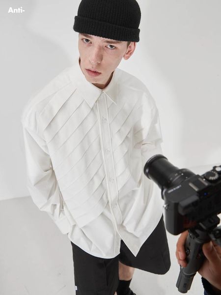 men's casual shirts s-6xl 2021 clothing original design deconstruction tilted pleated classic cut long sleeve shirt plus size singer co, White;black
men's casual shirts s-6xl 2021 clothing original design deconstruction tilted pleated classic cut long sleeve shirt plus size singer co, White;black