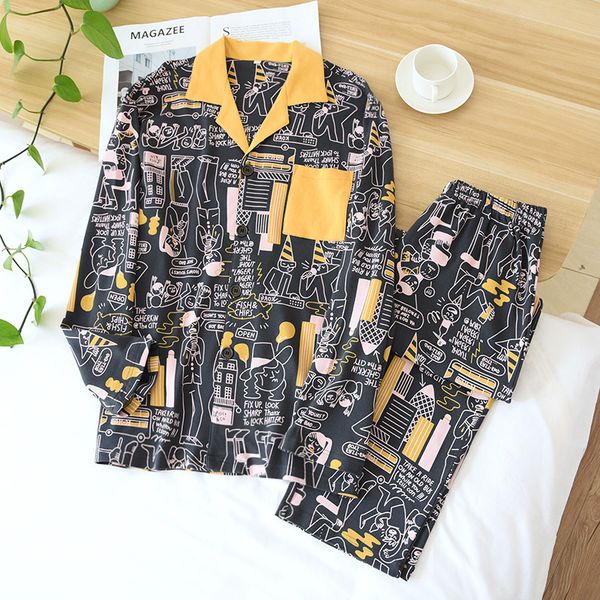2021 new couple spring and autumn pajamas suit 100% cotton men's cartoon comics knitted lapel home service plus size women sleep 0v6t, Black;brown
2021 new couple spring and autumn pajamas suit 100% cotton men's cartoon comics knitted lapel home service plus size women sleep 0v6t, Black;brown
