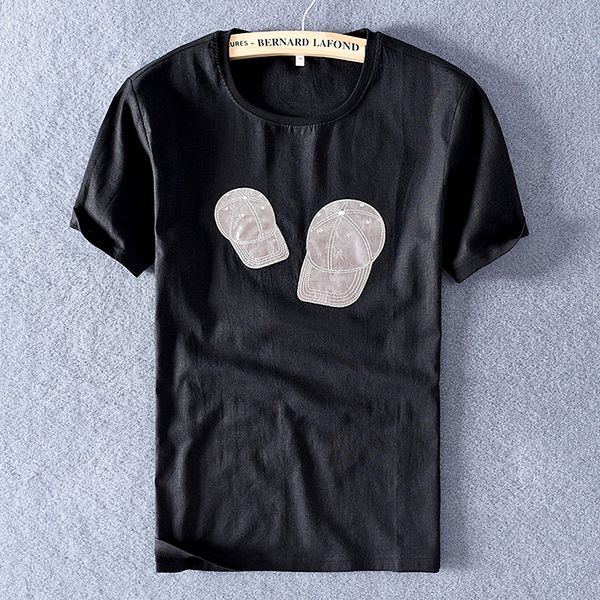 2021 new design brand linen t-shirt trend peaked cap embroidery shirt for men summer fashion t shirts male o-neck tshirt mens hkmn, White
2021 new design brand linen t-shirt trend peaked cap embroidery shirt for men summer fashion t shirts male o-neck tshirt mens hkmn, White