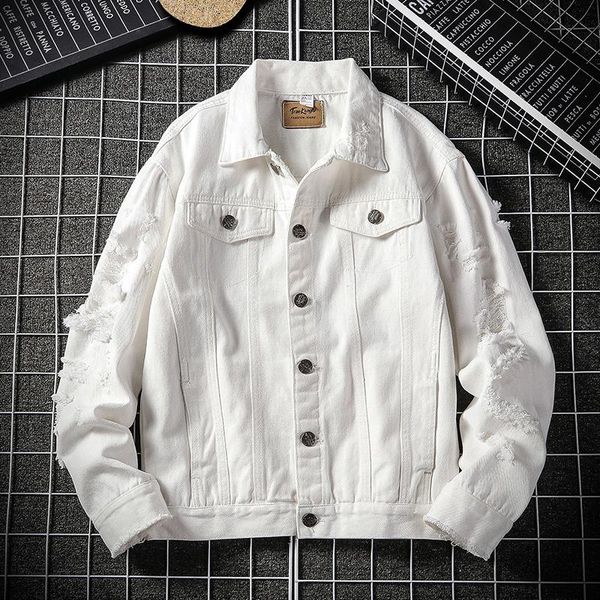 men's jackets autumn white pink black hole ripped denim jacket, solid color loose casual plus size 5xl hip hop street washed jeans jack, Black;brown
men's jackets autumn white pink black hole ripped denim jacket, solid color loose casual plus size 5xl hip hop street washed jeans jack, Black;brown