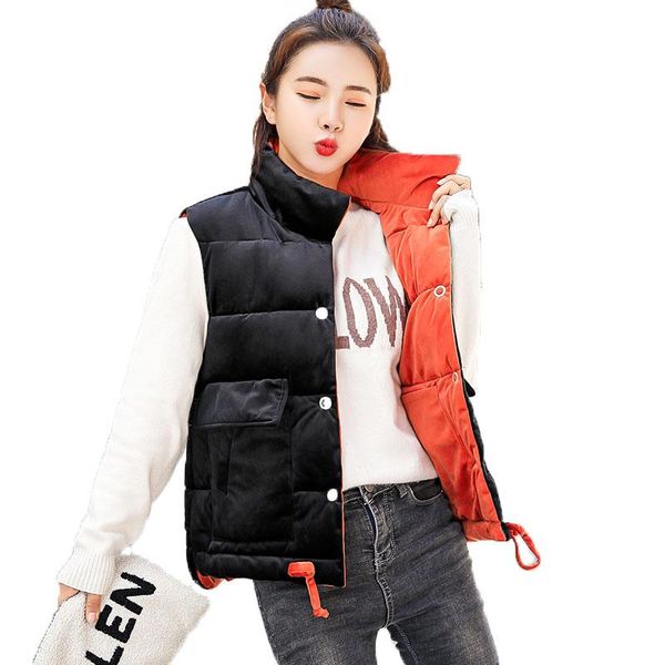women's vests gold velvet cotton jacket women fashion winter veste femme waistcoat stand collar pocket vest two side wear, Black;white
women's vests gold velvet cotton jacket women fashion winter veste femme waistcoat stand collar pocket vest two side wear, Black;white