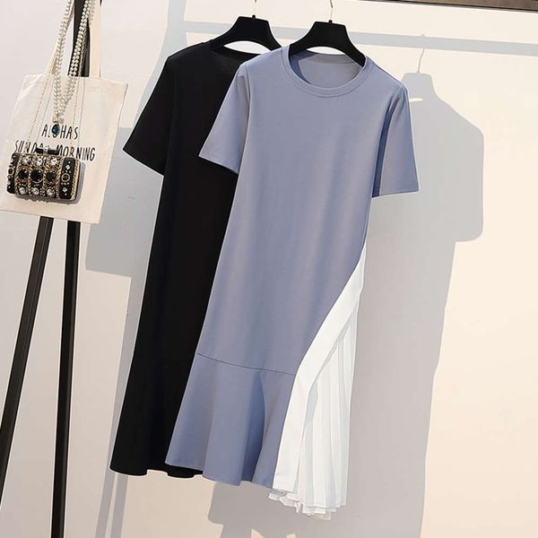large size women's 2020 summer new korean version slightly mm add fat increase fashion stitching pleated slim dress, Black;gray
large size women's 2020 summer new korean version slightly mm add fat increase fashion stitching pleated slim dress, Black;gray