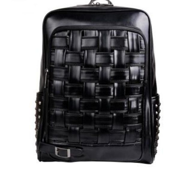 backpack personality han style simple fashion zipper weaving rivet black men casual travel double shoulder bags
backpack personality han style simple fashion zipper weaving rivet black men casual travel double shoulder bags