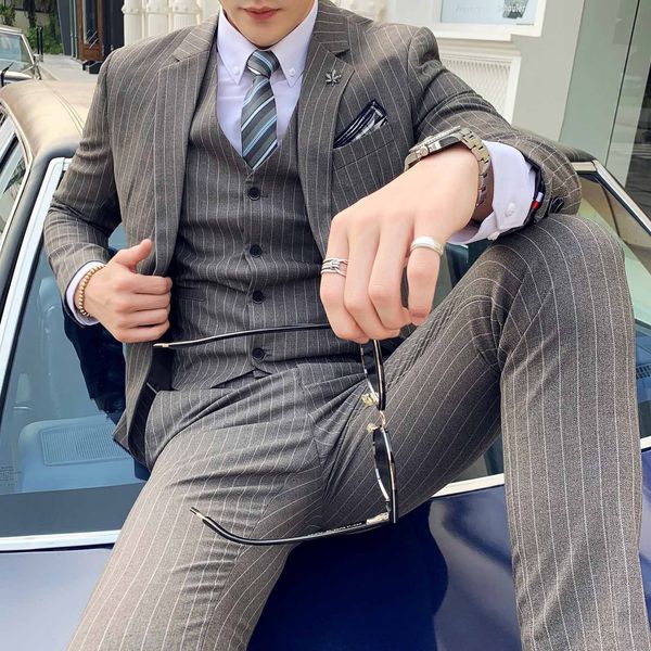 2021 spring fashion classic striped slim british business formal suit for men simple groom takim elbise piece sets 6cwl, White;black
2021 spring fashion classic striped slim british business formal suit for men simple groom takim elbise piece sets 6cwl, White;black
