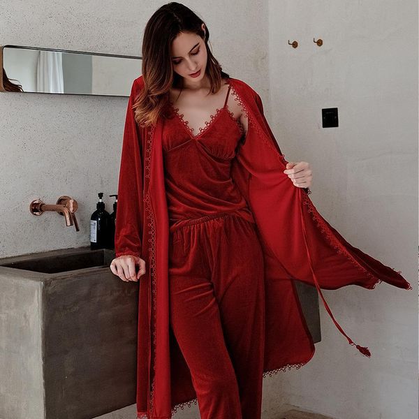 burgundy 3pcs pajamas set women winter nightwear velour sleepwear kimnon bathrobe gown home clothing long sleeve nightwear, Black;red
burgundy 3pcs pajamas set women winter nightwear velour sleepwear kimnon bathrobe gown home clothing long sleeve nightwear, Black;red