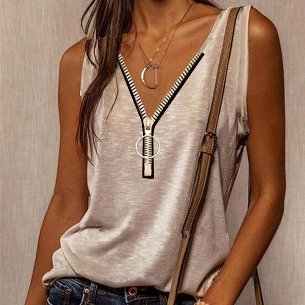 women's blouses & shirts summer zipper v-neck blouse casual and comfortable sleeveless loose tank top, White
women's blouses & shirts summer zipper v-neck blouse casual and comfortable sleeveless loose tank top, White