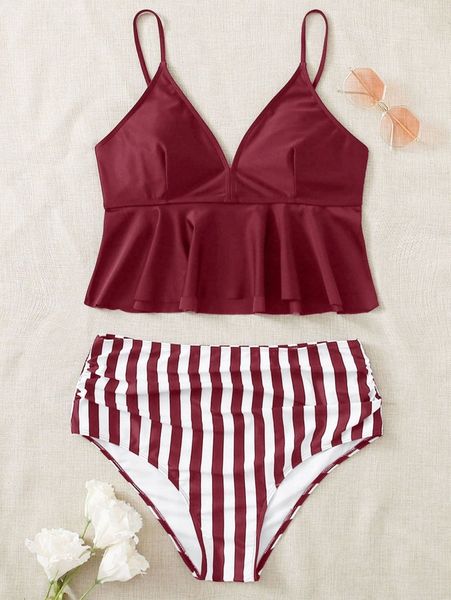 plus striped ruffle hem bikini swimsuit f6uc#, Black
plus striped ruffle hem bikini swimsuit f6uc#, Black