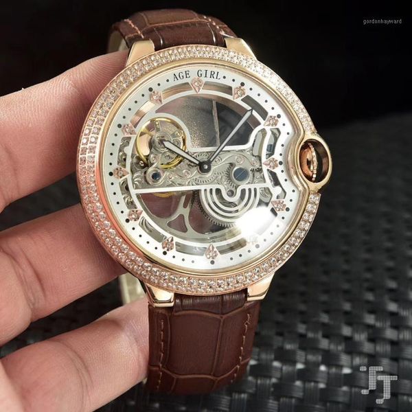 wristwatches men black brown leather diamond bezel automatic mechanical watch stainless steel skeleton tourbillion sapphire, Slivery;brown
wristwatches men black brown leather diamond bezel automatic mechanical watch stainless steel skeleton tourbillion sapphire, Slivery;brown