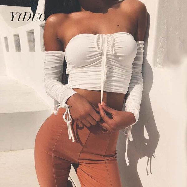 women's t-shirt yiduo slim autumn women lace up bandage long sleeve off shoulder crop streetwear casual solid black white
women's t-shirt yiduo slim autumn women lace up bandage long sleeve off shoulder crop streetwear casual solid black white