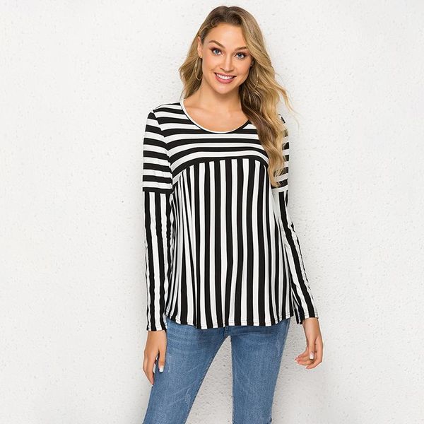 women's t-shirt 2021 spring autumn women t shirt o neck long solor fashion patchwork striped printed loose casual, White
women's t-shirt 2021 spring autumn women t shirt o neck long solor fashion patchwork striped printed loose casual, White