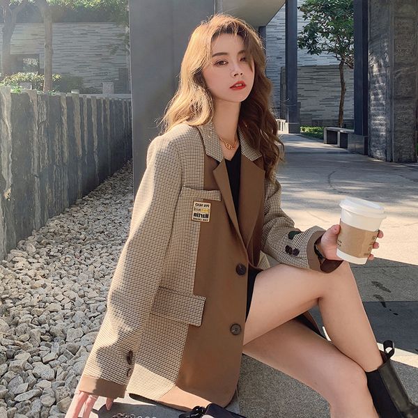 2021 spring female office lady notched collar long-sleeved single breasted patchwork panelled plaid blazer coat 8p086, Black;brown
2021 spring female office lady notched collar long-sleeved single breasted patchwork panelled plaid blazer coat 8p086, Black;brown