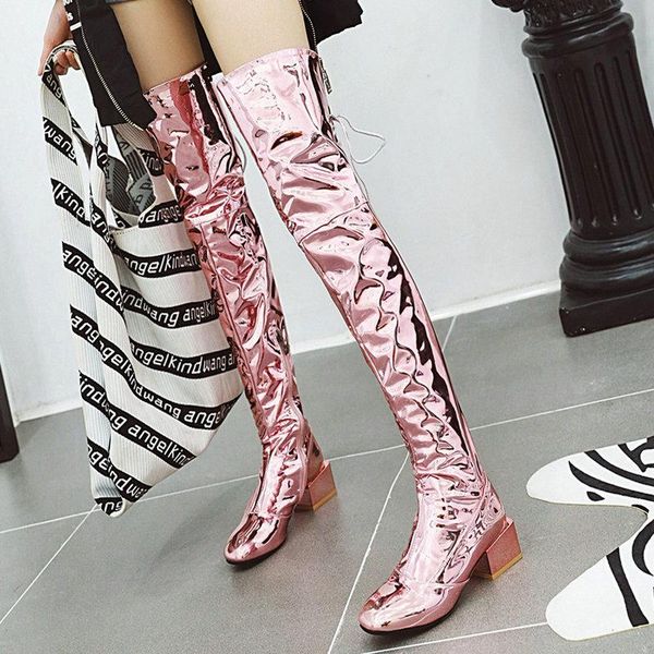 boots women fashion patent leather over the knee lady long comfy square heels winter thigh, Black
boots women fashion patent leather over the knee lady long comfy square heels winter thigh, Black