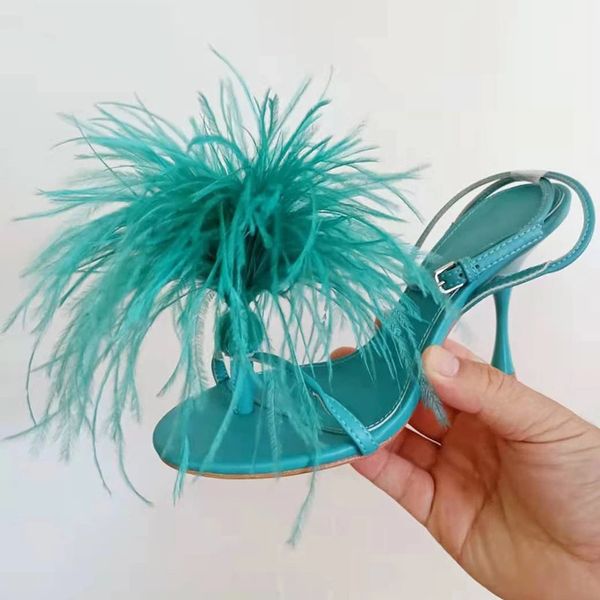 runway feather sandals women summer shoes narrow band ankle strap gladiator sandalias summer party dress shoes stilettos, Black
runway feather sandals women summer shoes narrow band ankle strap gladiator sandalias summer party dress shoes stilettos, Black